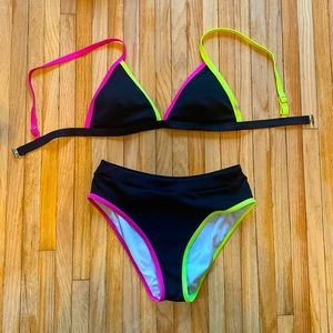 Women’s Triangle Bikini with Neon Green and Pink Accents